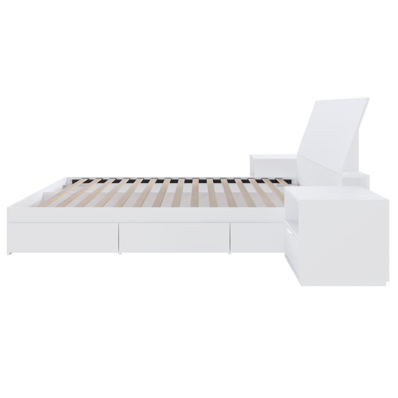 Ensemble de chambre à coucher avec rangement réversible 4 pièces Ganta, Complet/Double, Blanc