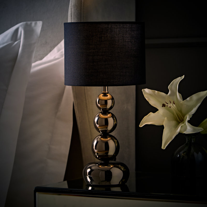 Ettinger Metal Table Lamp, No, Chrome, Black Faux Silk