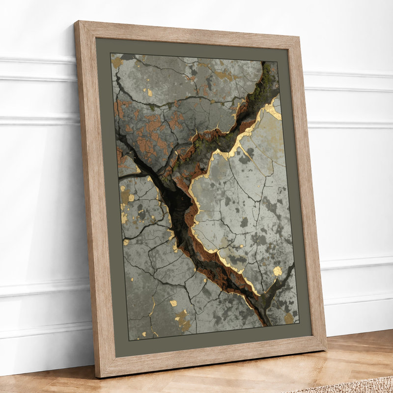 Weathered Stone Industrial - Framed Print, A3 - 42.0 x 29.7 cm, Oak