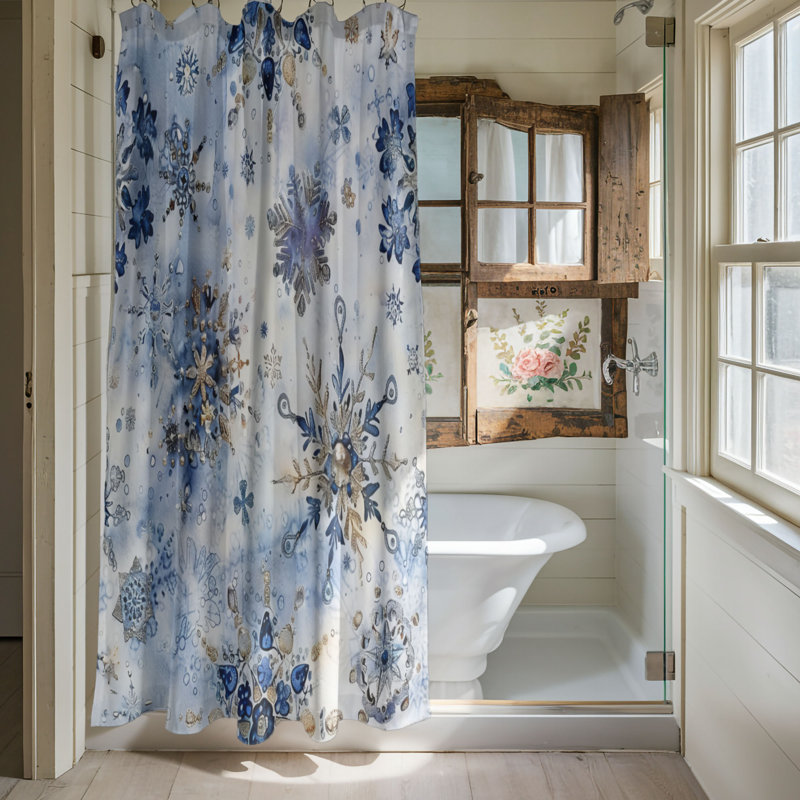 Crisp Blooms - Premium Shower Curtain, 74"H x 71"W