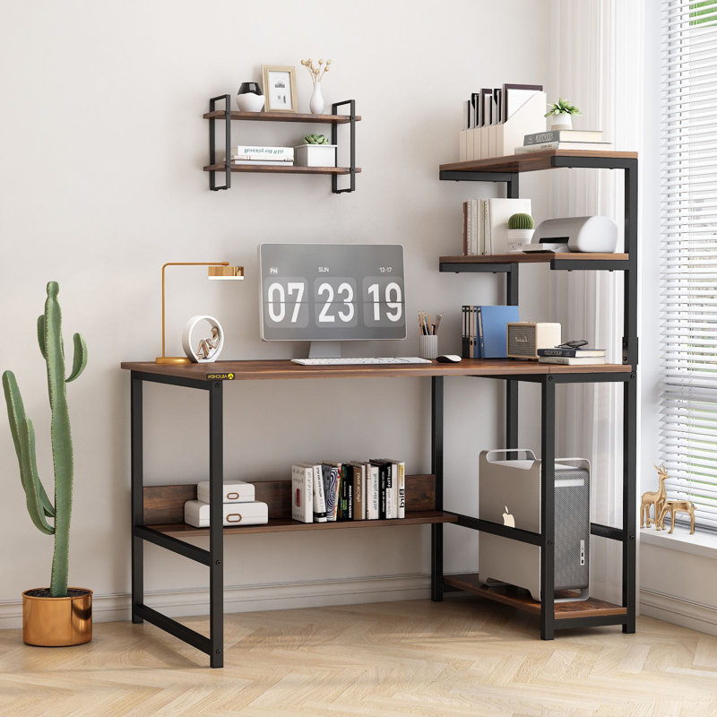43.6 inch Modern Large Office Desk Computer Table Studying Writing Desk Workstation,Black, Brown