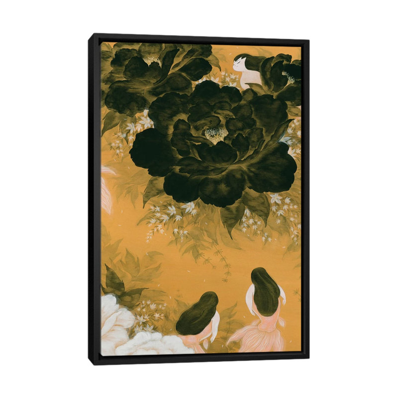Goldfish Mermaid - Peony And Ballerinas III by Martin Hsu - Painting on Canvas, Black Framed, 101.6 cm H x 66.04 cm W