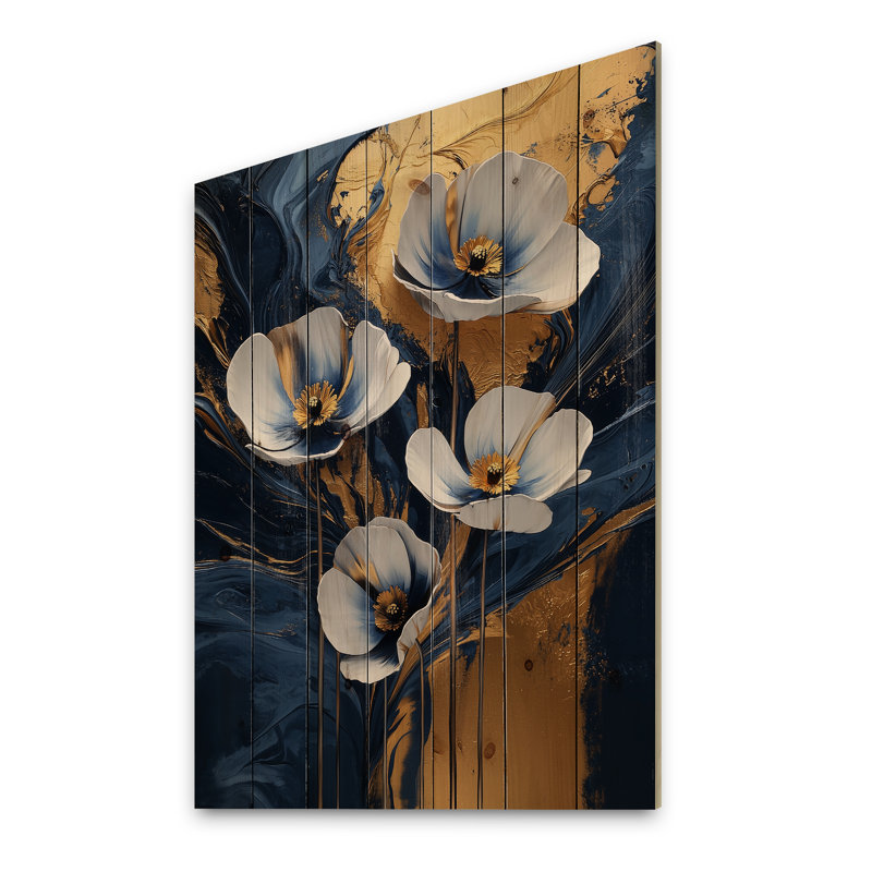Golden Graceful Buttercups I - Décoration murale en bois Buttercups - Sur bois de pin naturel, H 20 po x l 10 po