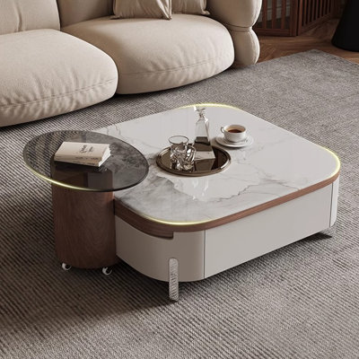 Table basse extensible en marbre avec tiroirs
