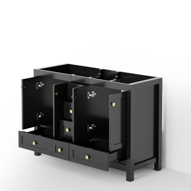 Base de meuble-lavabo double 48 po Wimer seulement, comptoir d'évier non inclus, assemblage requis , Noir, Doré