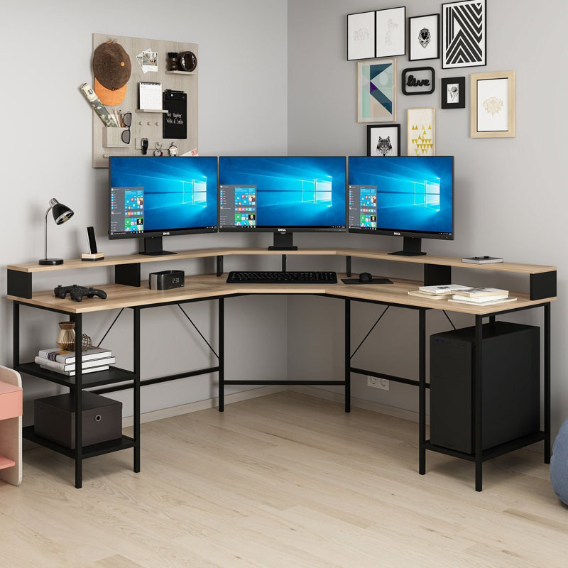 Bureau d'étude moderne et industriel, couleur dorée, 70,9 po x 35,4 po x 23,6 po | 100% panneau de particules enduit de mélamine, épaisseur: 0,7 pouce | Bureau élégant et durable pour le bureau à domicile, conception élégante pour la productivité