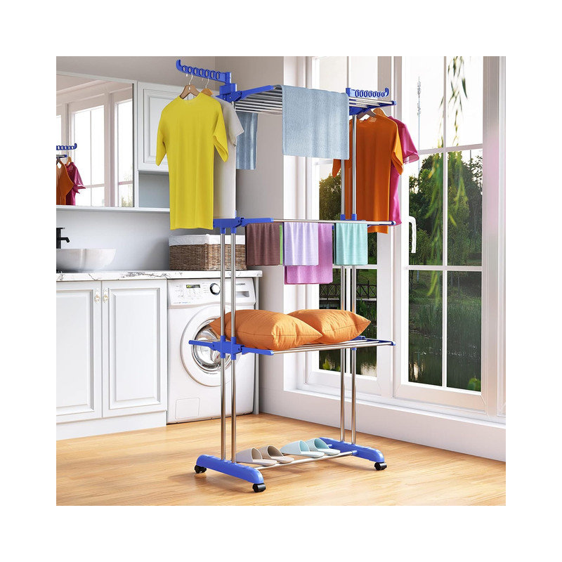 Stainless Steel Foldable Rolling Drying Rack, Blue