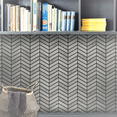 Carreau de mosaïque murale à chevrons en métal 1 po x 3 po