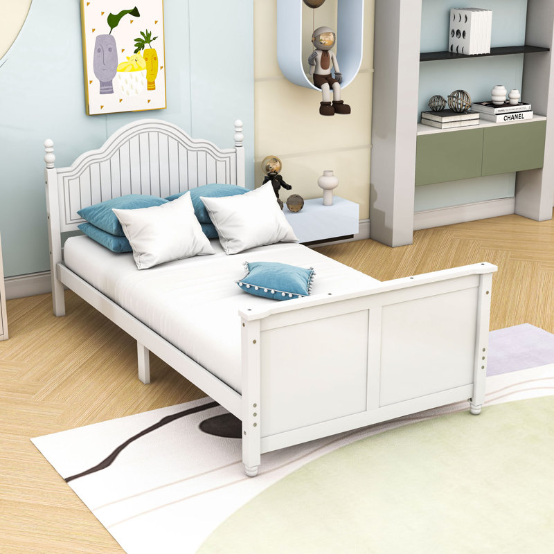 Wooden Frame Platform Bed With Safety Guardrails, Twin, White