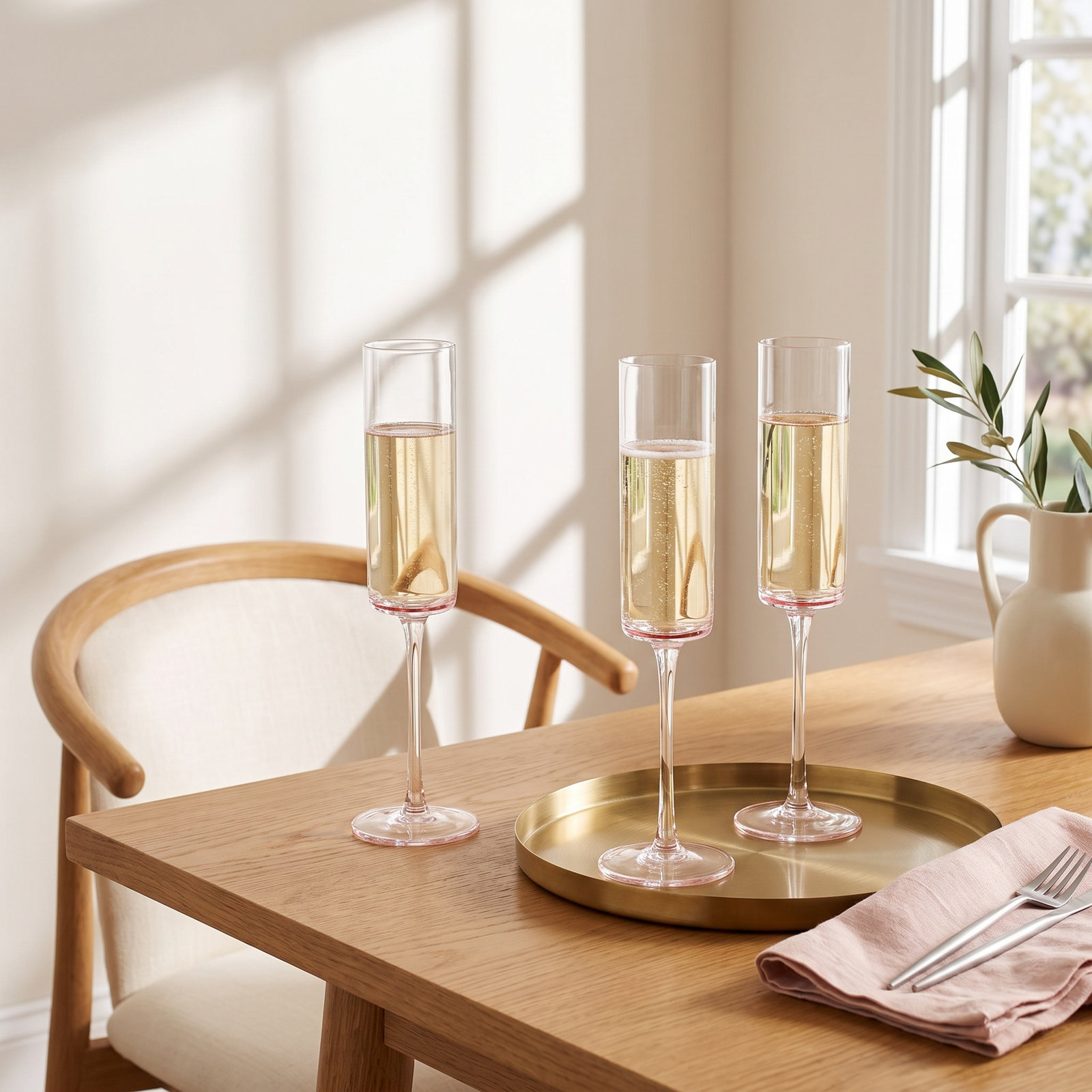 Bruce Champagne Flute, Light Pink