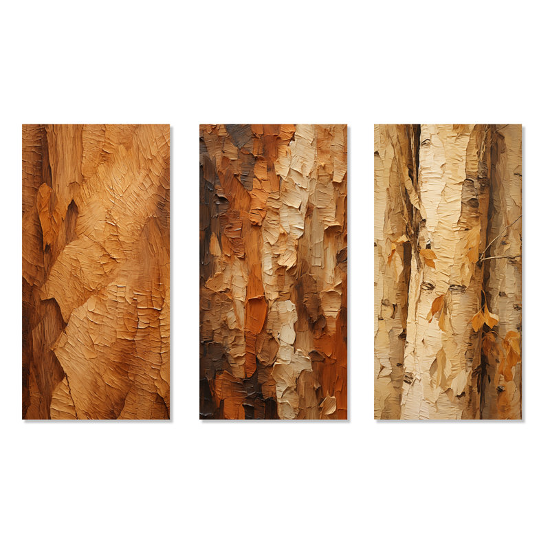 Brown Tree Bark Essence II - Tree Metal Art Print Set Of 3, 28" H x 36" W