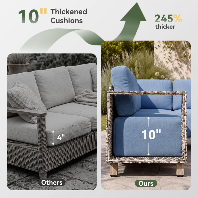 Canapé d'angle extérieur en résine tressée 8 pièces avec coussins de 20 cm et design modulaire, Bleu