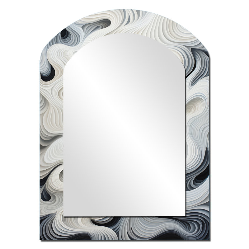 Miroir mural arqué noir et blanc Op Art, 34 po x 25 po