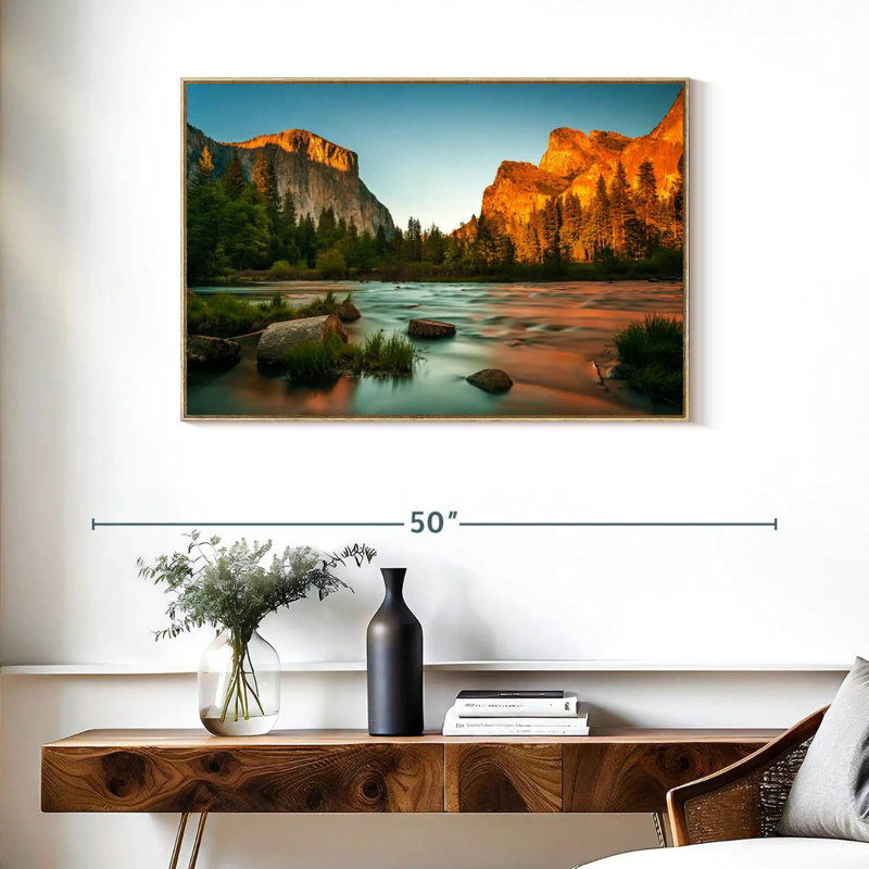 Placid Yosemite Waters, Cadre flottant en bois naturel, 37 po x 25 po