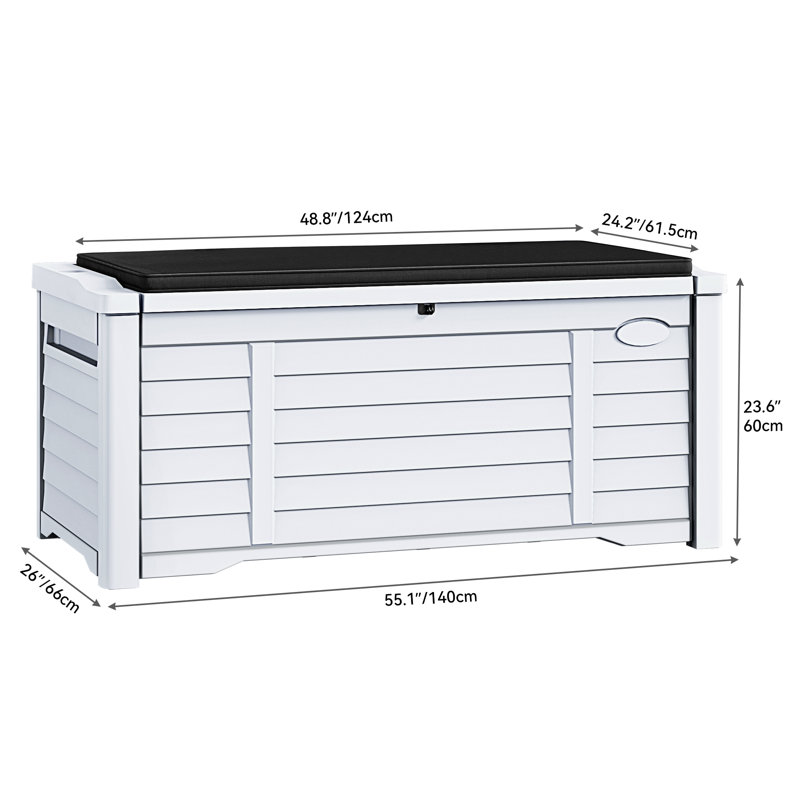 Edrosie Inc 120 Gallons Water Resistant Resin Lockable Deck Box with cushion, White