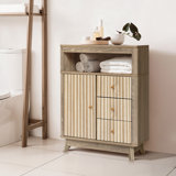 Natural Finish Wave-Patterned Manufactured Wood 3-Drawer 1-Door Bathroom Storage Cabinet