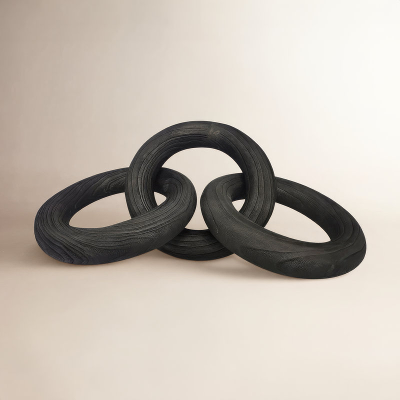 Decorative Object Paulownia Wood Sculptural Interlocking Chain Link Design Modern Accent Piece with Abstract Organic Form Stylish Home Decor Element for Contemporary Artistic Display.