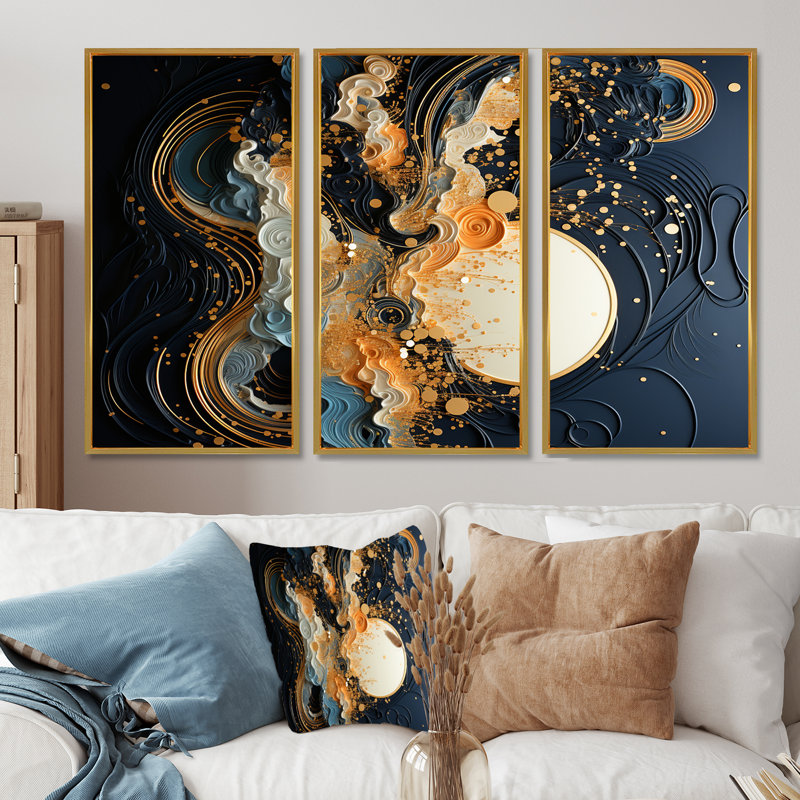 Ensemble de salon Golden Wall, Cadre flottant doré, H 40 po x l 60 po x P 1 po