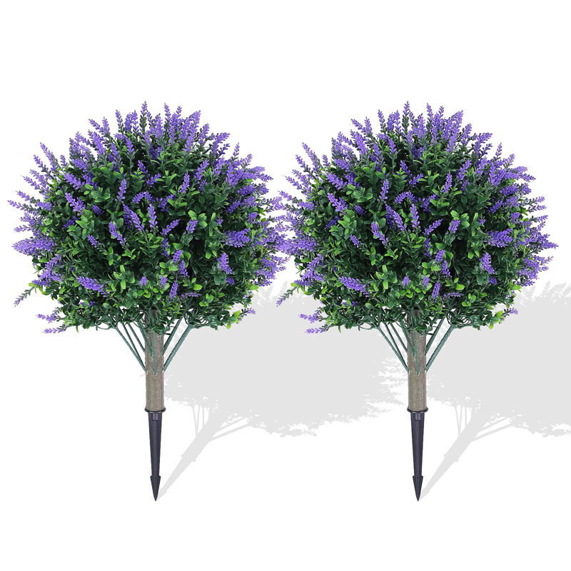 Ensemble de 2 boules topiaires artificielles en forme de lavande avec piquet pour cour intérieure