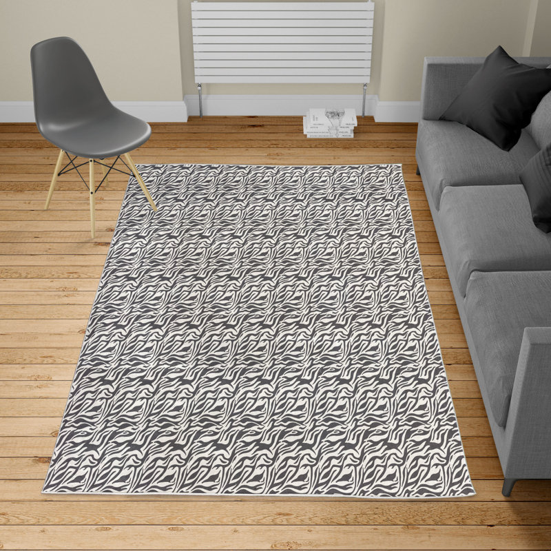 Tapis gris foncé et blanc, Rectangle 5 pi 3 po x 7 pi 6 po