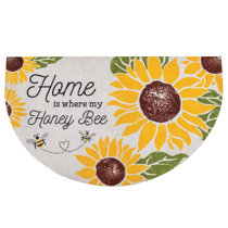 2 Pieces Kitchen Rugs Set Sunflower Bee Countryside,Water Absorbent Soft  Doormat