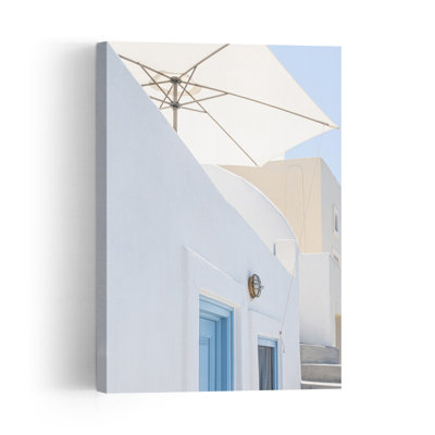 Santorini White And Blue Serene Traditional Tranquil Architecture Summer Wall Art Print 1 Piece Wrapped Canvas Wall Art