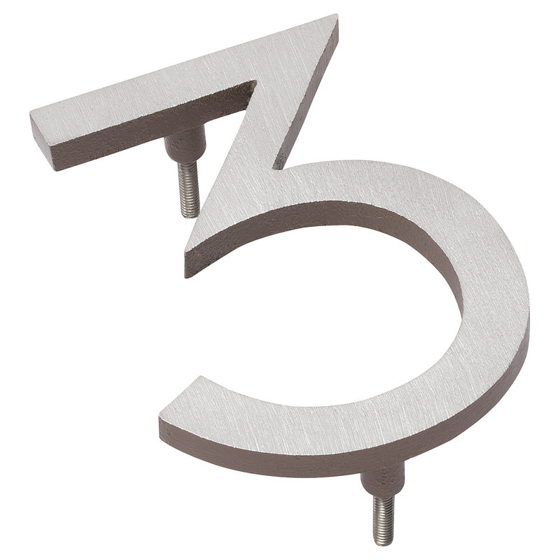 Numéro de maison à fixation flottante 6 po, Nickel satiné / sable, 3