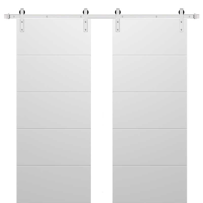 Modern White Solid Core Barn Door Slab with Black Hardware