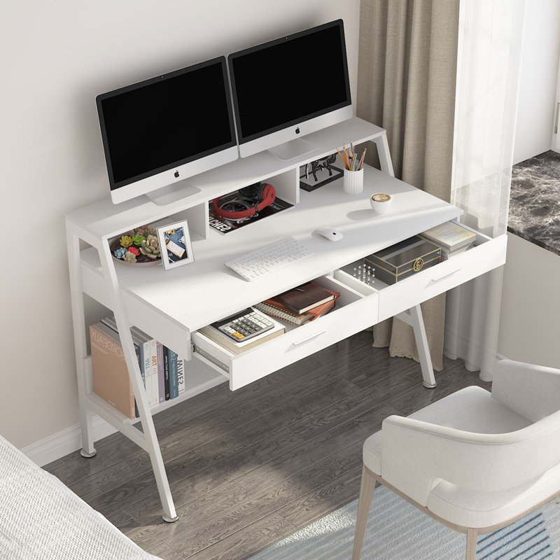 Louison Steel Computer Desk, White