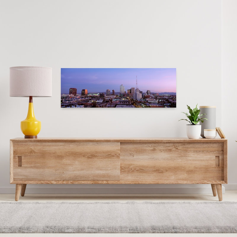 Aerial View Of The City At Dusk Phoenix Arizona USA 1 Piece Wrapped Canvas Panoramic Wall Art, 30.48 cm H x 91.44 cm W