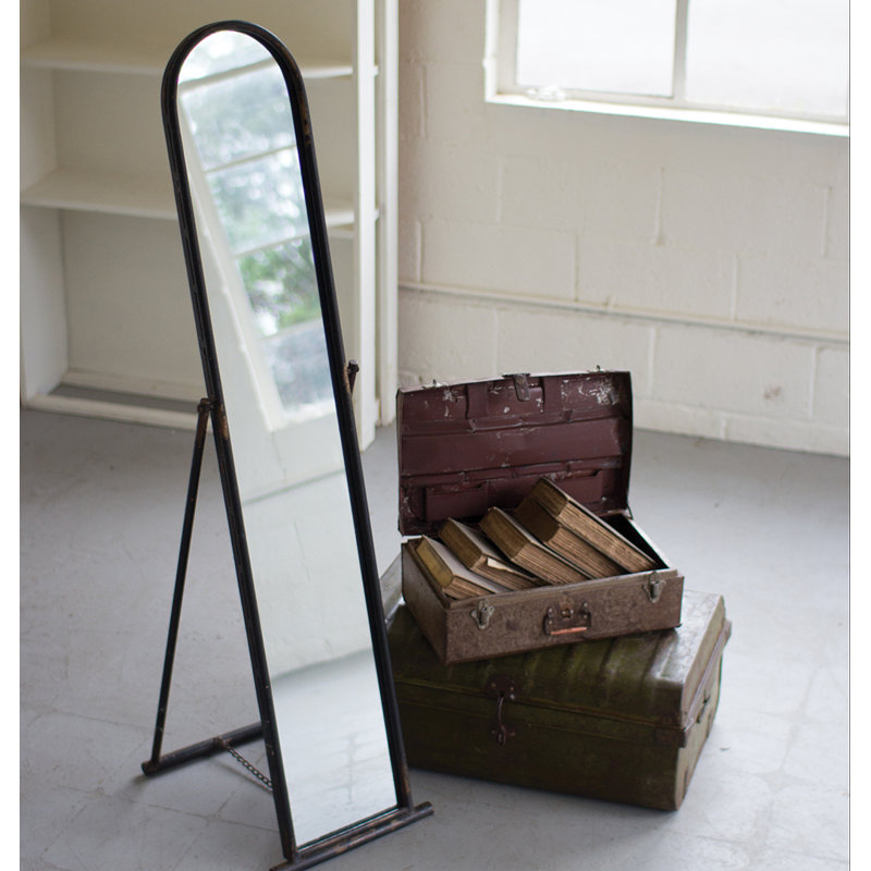  Arched Floor Mirror 55.5 Inch – Distressed Black Metal Frame – Farmhouse Style