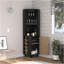Armoire d'angle avec porte simple, deux tablettes, dix porte-bouteilles encastrés, deux tablettes intérieures, noir / pin