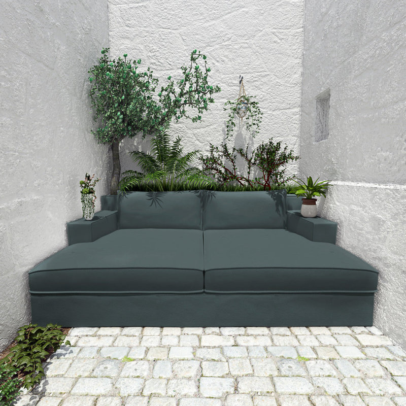 Lit de jour Mulberry Square, Brume de lin Box Weave, Brun foncé