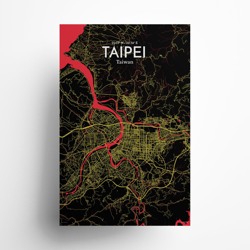 Taipei City Map In Contrast - No Frame Print, 17cm H x 11cm W x 0.05cm D