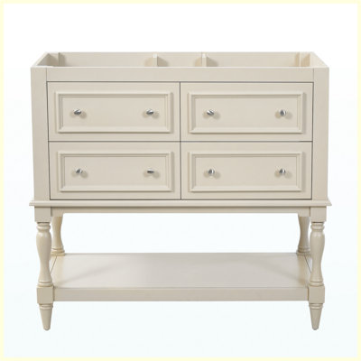 36" Freestanding Bathroom Vanity Cabinet with 4 Drawers, Solid Wood Frame Bathroom Storage Cabinet, Black