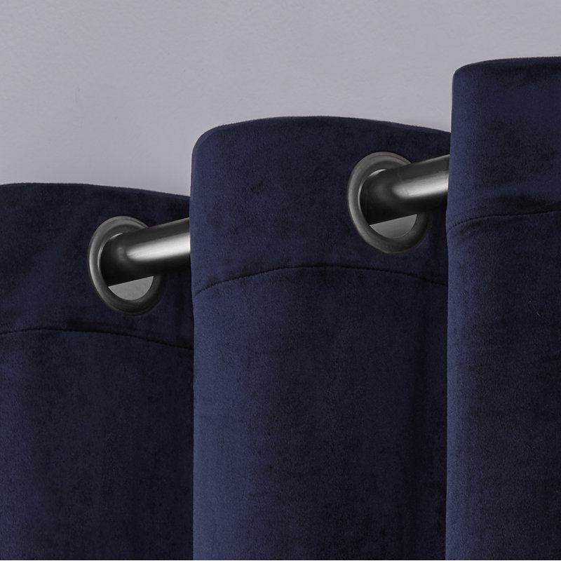 Cambra Velvet Semi-Sheer Grommet Curtain Panels, 54"W x 108"L, Navy