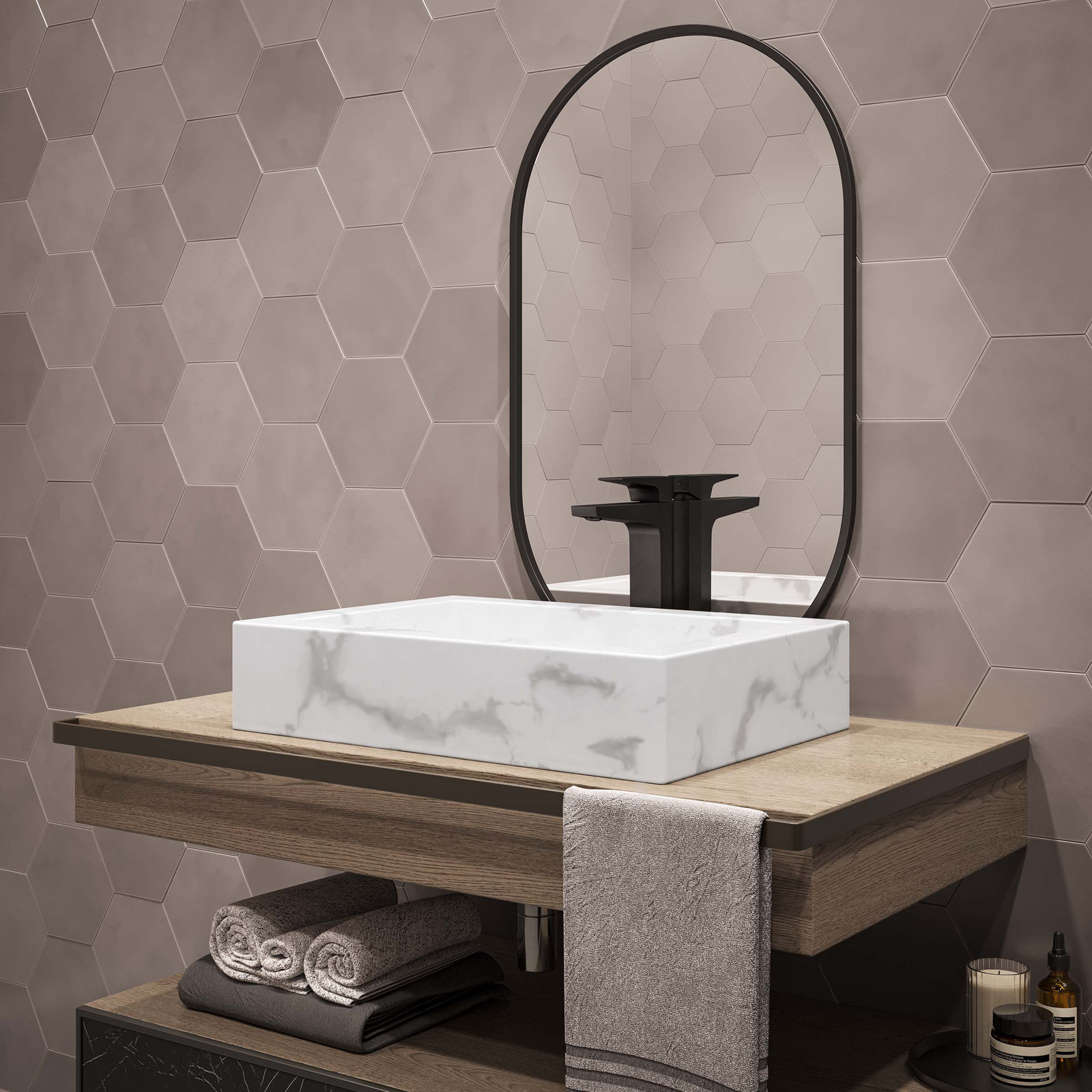Voltaire 22" Ceramic Vessel Bathroom Sink, White Marble