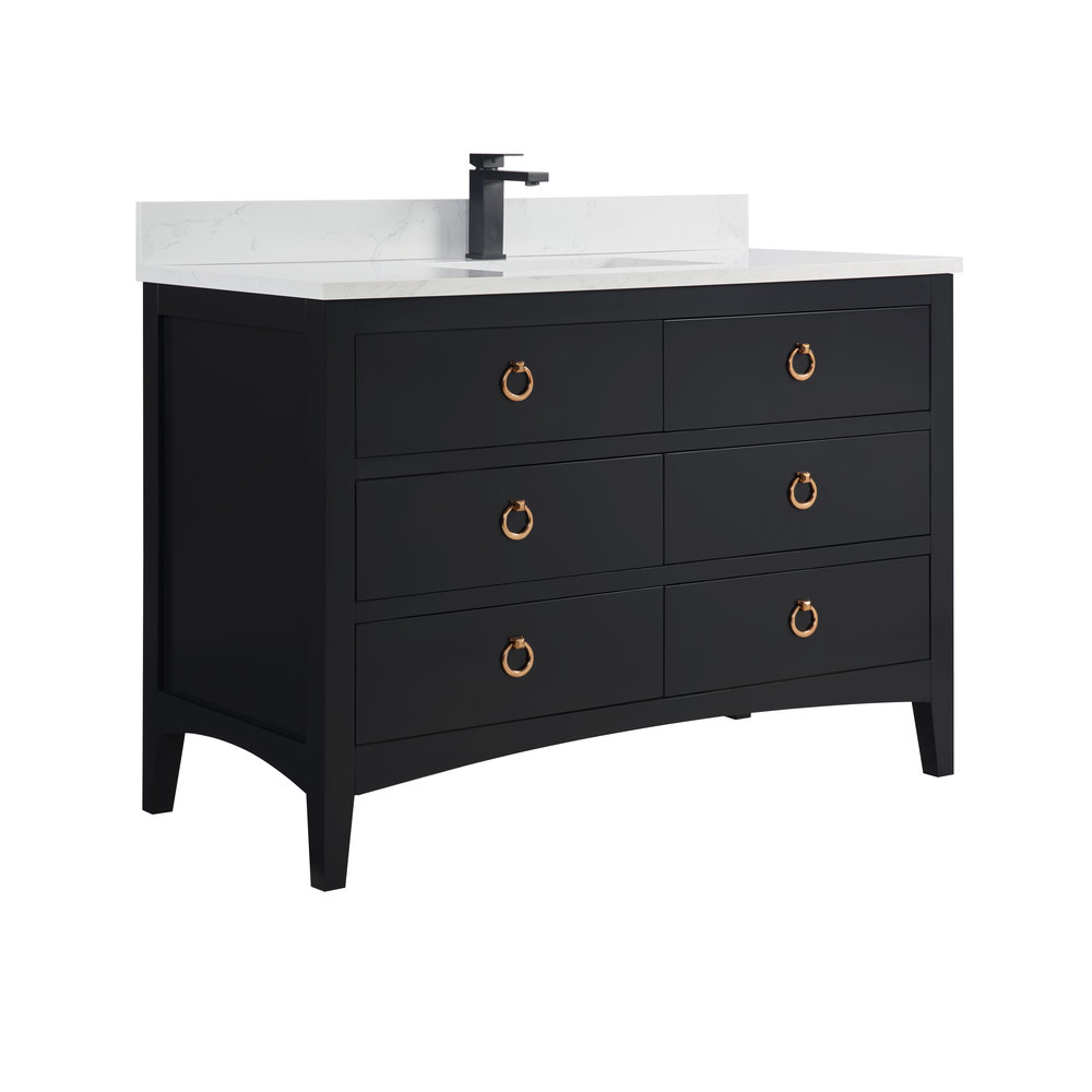 Teoni 48" Oak Single Bathroom Vanity, Tricorn Black, Rose Gold