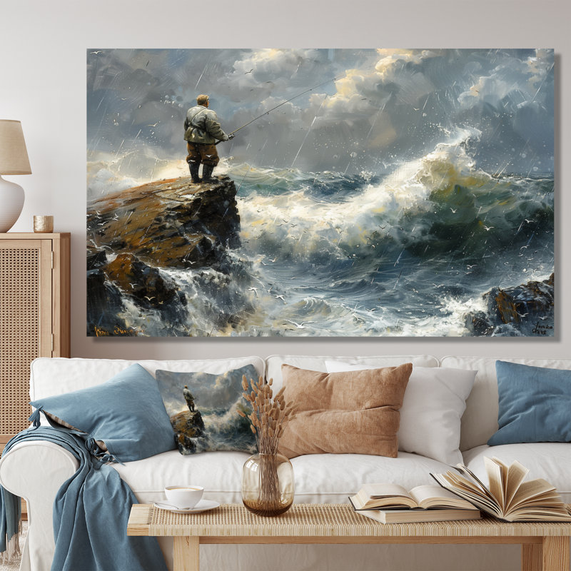 Cliffside Ocean Fishing - Chasse et pêche, art mural, Toile tendue, H 40 po x l 60 po x P 1,5 po