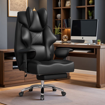 300LBS Massage Executive Chair, 2-Point Massage Office Chair with Foot Rest and  Lumbar Support High Back PU Leather Computer Desk Chair, Boss Chair F by Latitude Run