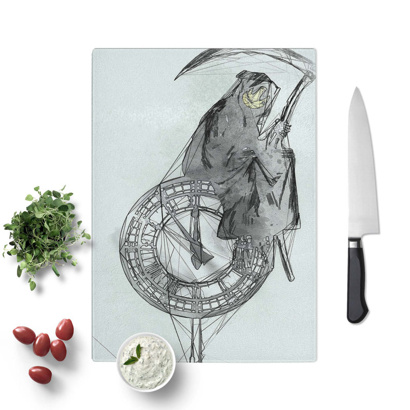 Tempered Glass Grin Reaper Chopping Board, 28.5 cm W x 39 cm L