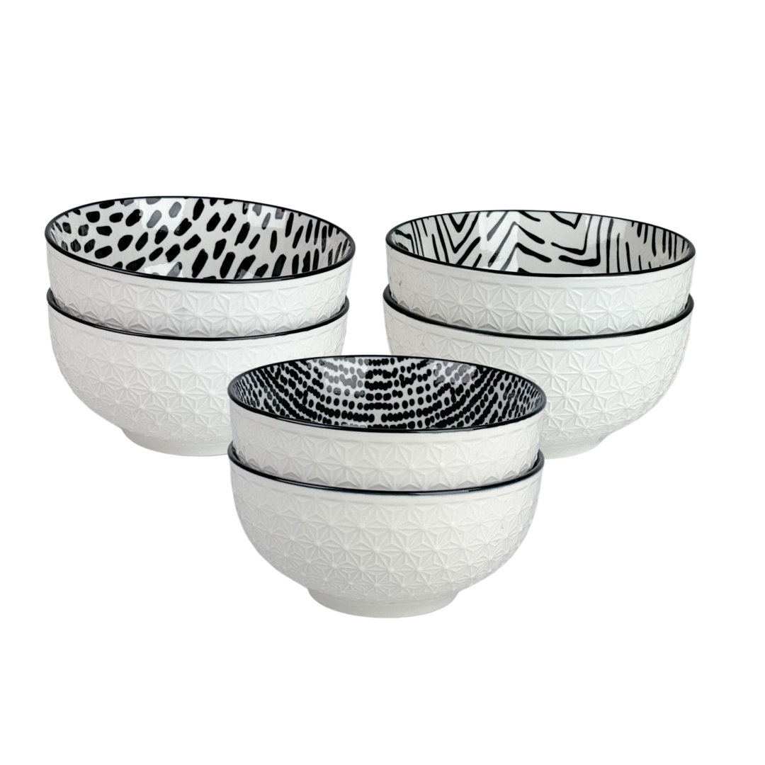 Embossed Pad Print 6.5" Cereal Bowls, Set Of 6, Black/White (Set of 6) Ten Strawberry Street