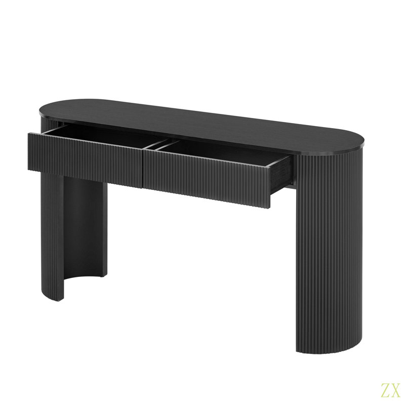 Entryway Table With Fluted Design, Modern Console Table With Storage, Oval Top And 2 Drawers For Entryway And Living Room