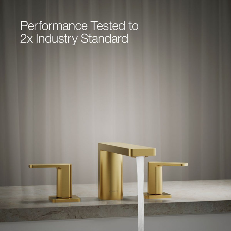 Parallel Two-Handle Deck-Mount Bath Faucet, Vibrant Brushed Moderne Brass