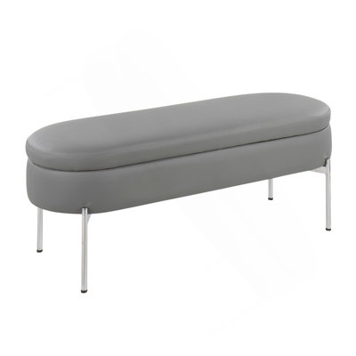 Chloe Contemporary/Glam Storage Bench In Chrome Metal And Grey Faux Leather By Lumisource