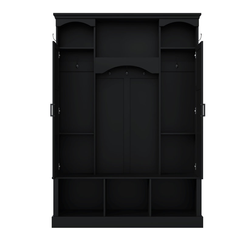 Arbre d'entrée 55,1 po avec casiers de rangement pour chaussures et casiers de rangement pour chaussures, Black
