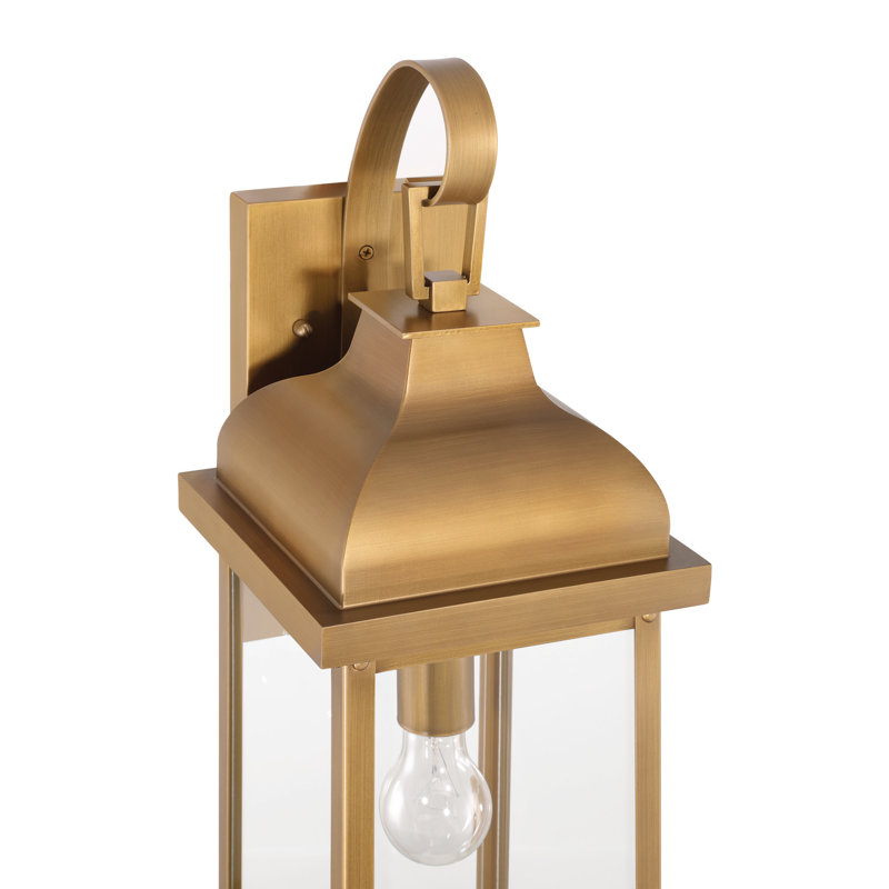 Madrid - 1-Light Outdoor Wall Sconce - Clear Glass Shade, 23.38" H x 8" W x 8.75" D, Weathered Brass