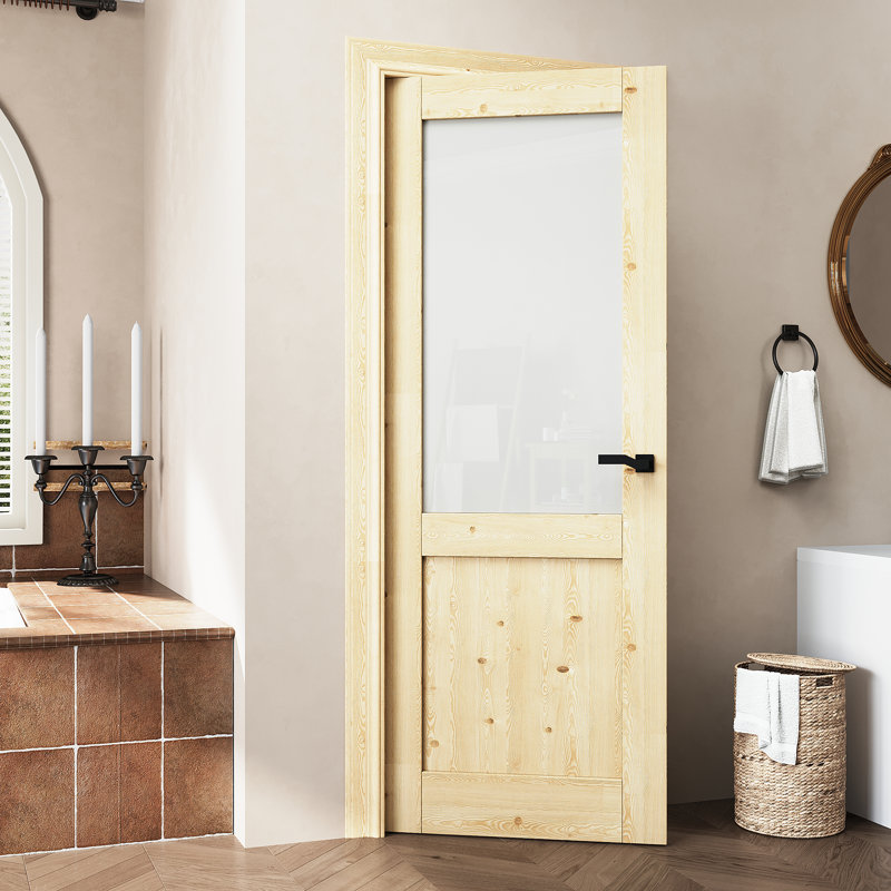 Porte en bois de pin massif et verre givré, 30 po x 80 po