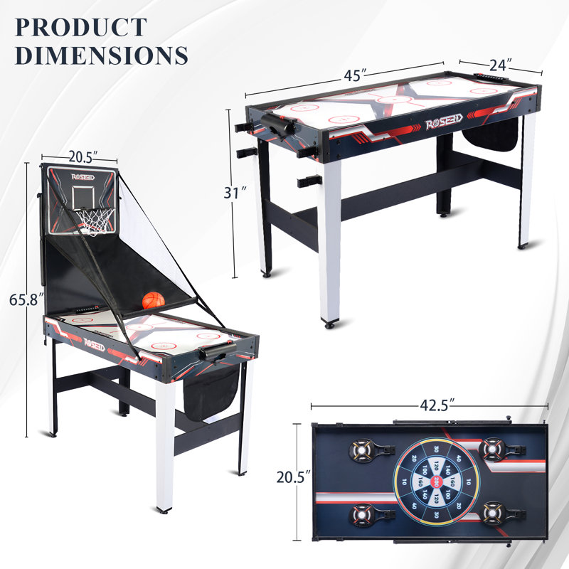 Table de jeu combinée 4 en 1 - jeu de fléchettes, jeu de tir, air hockey, basketball