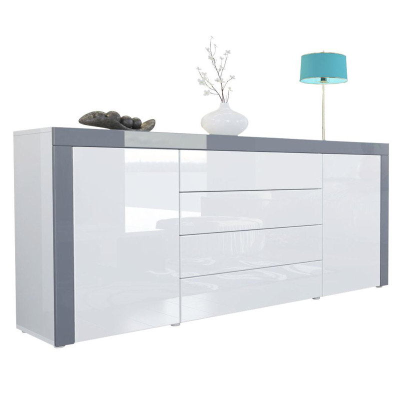 Sideboard Mccutcheon, White (Glossy)/White (Glossy)/Grey (Glossy)